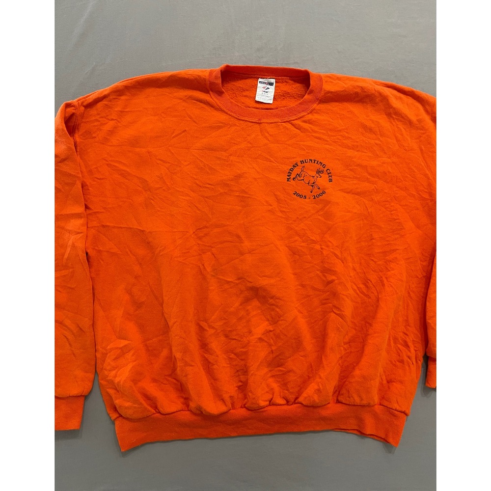 Jerzees Mayday Hunting Club Orange Sweatshirt Mens XL 2005-2006 Graphic Crewneck